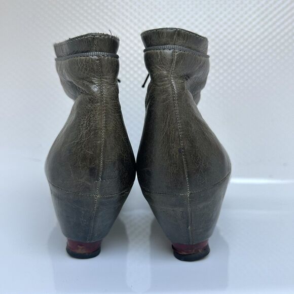 Vialis Ankle Boots 9.5 Green Leather Fairy Fantasy Zip Closure Spool Heel - Picture 5 of 10